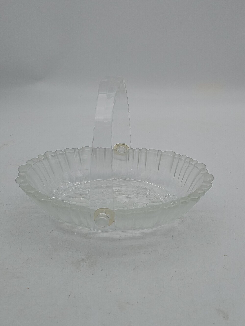 Mikasa Winter Dreams Holiday Etched Deer Crystal Glass Basket Dish with Handle